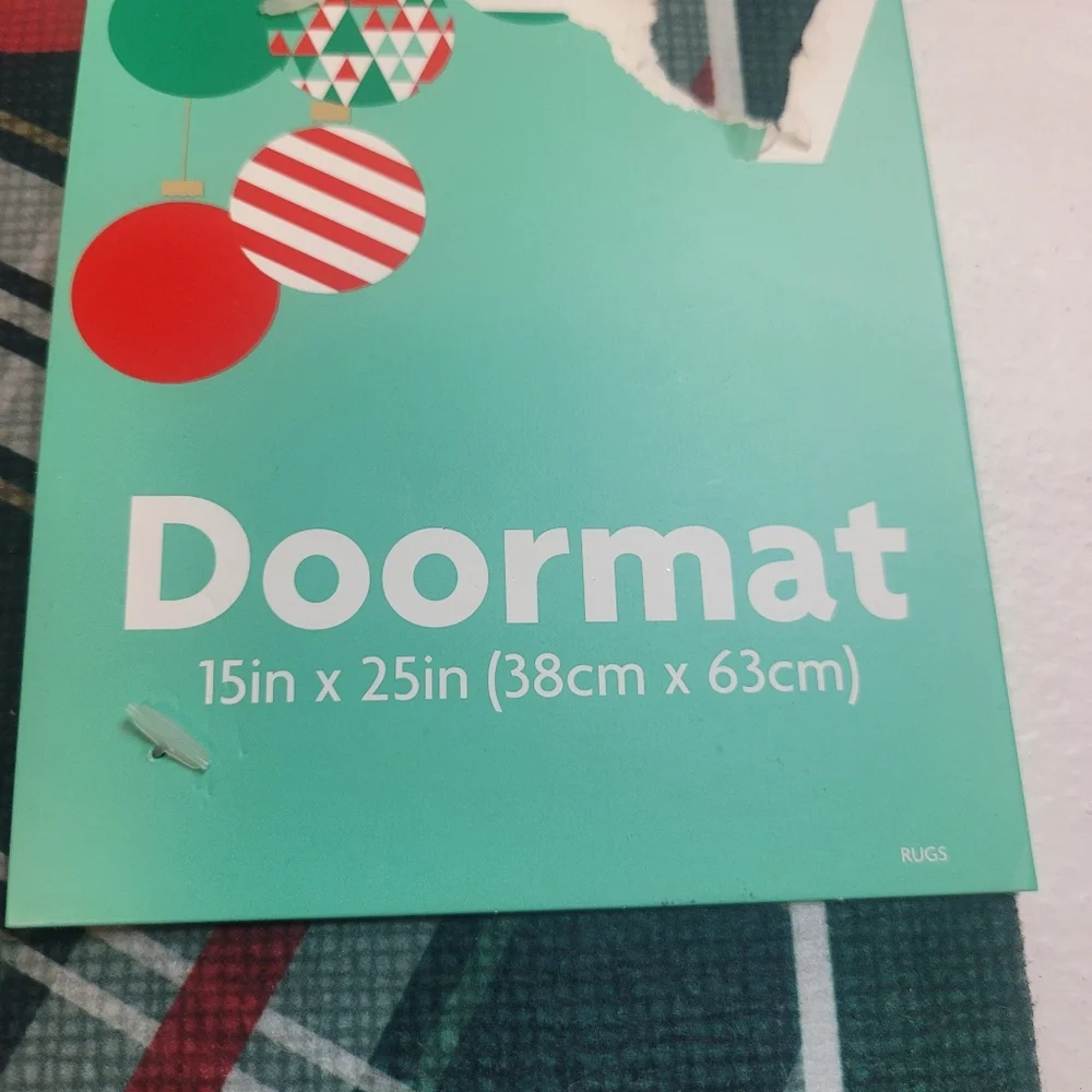 Festive Holiday Doormat with Plaid Gift Design